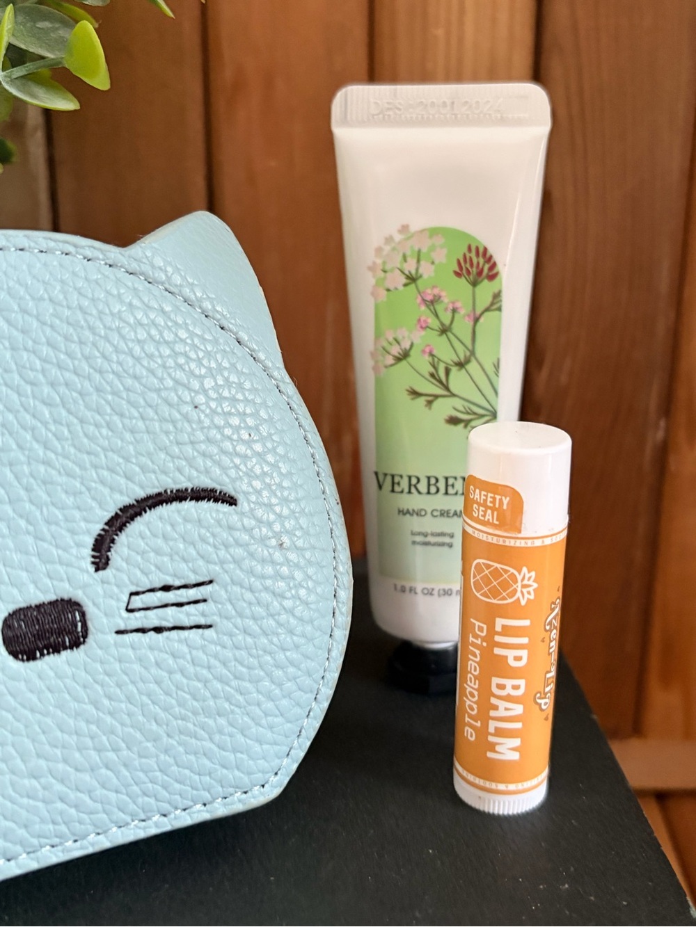 Blue Kitty Coin Purse Keychain, Mini Pouch with Lip Balm and Verbena Hand Lotion - Picture 3 of 6